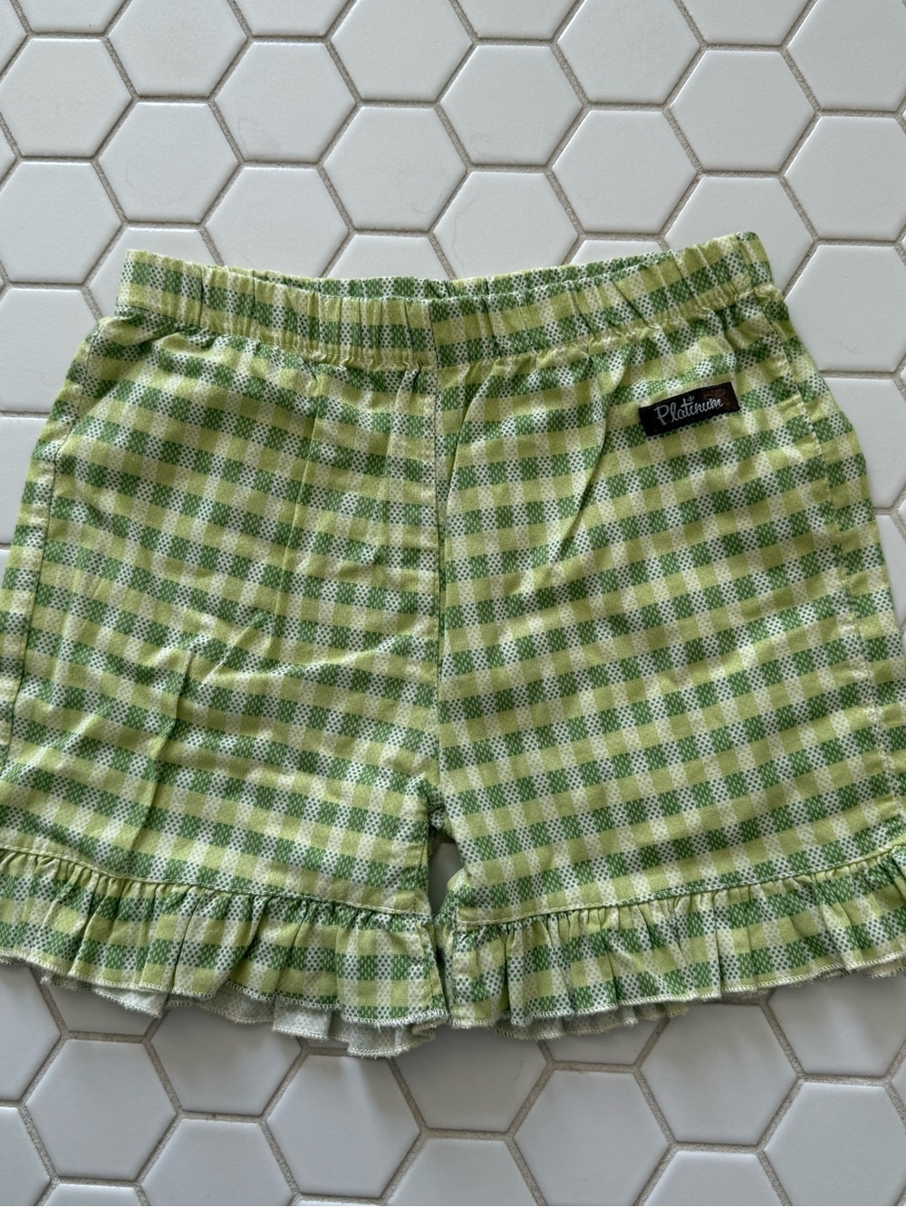 Plaid Ruffle Hem Matilda jane platinum Shorts in Light Green